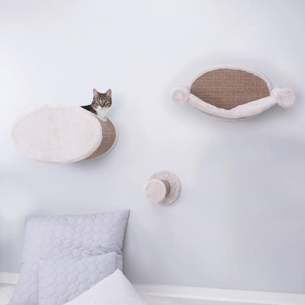 Light Gray and Beige Sisal Wall Mounted Cat Lounge Set