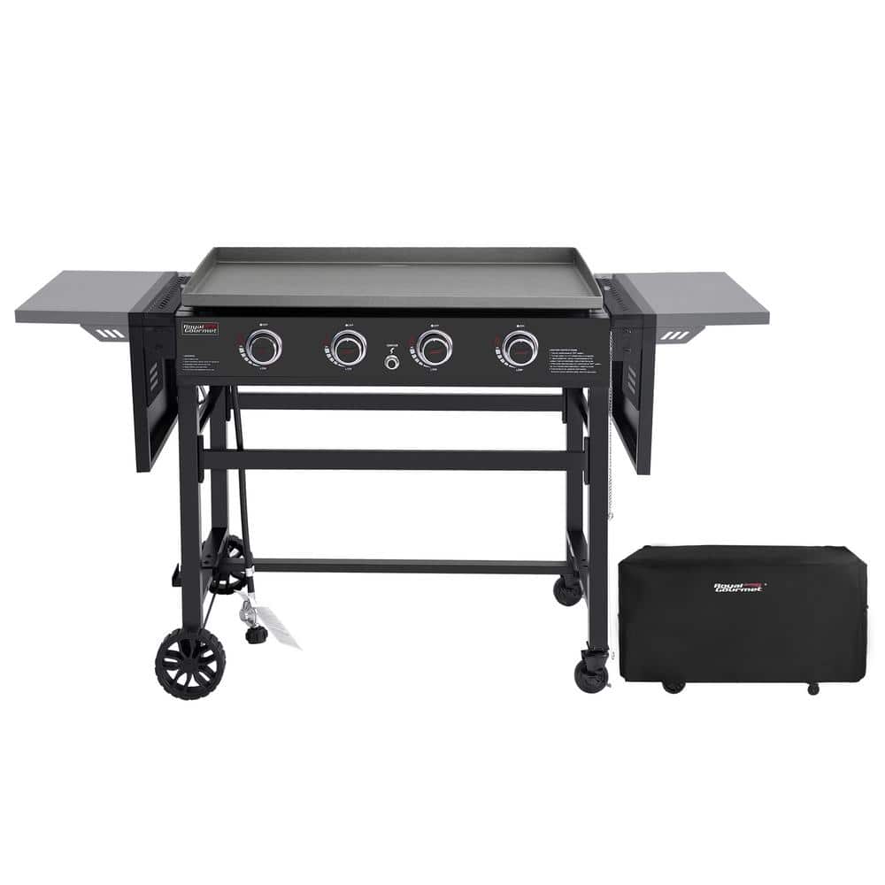 36 in. 4-Burner Propane Gas Griddle Flat Top Grill with Cover in Steel