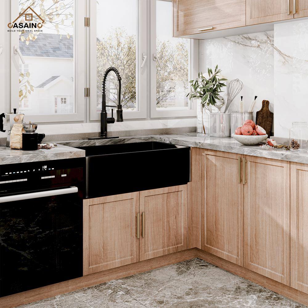 33" Black Fireclay Farmhouse Sink with Touchless Faucet