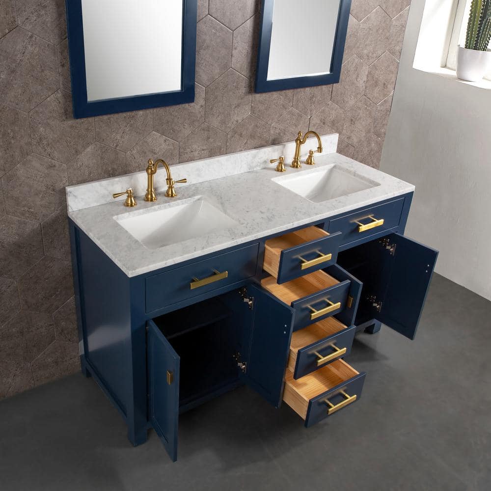 Monarch Blue Double Sink Bathroom Vanity with Carrara Marble Top