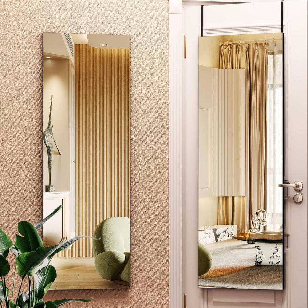 16 in. W x 47 in. H Rectangle Black Frame Full Body Over The Door Hanging W