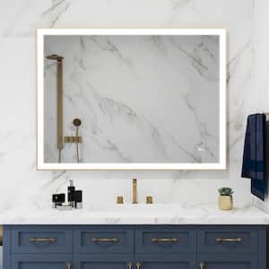 48 in. W x 36 in. H Rectangular Aluminum Framed Anti-Fog Dimmable Light Wall Mounted LED Bathroom Vanity Mirror in Gold