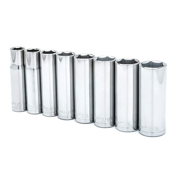 1/2 in. Drive SAE 6-Point Deep Socket Set with Socket Rail (8-Piece)