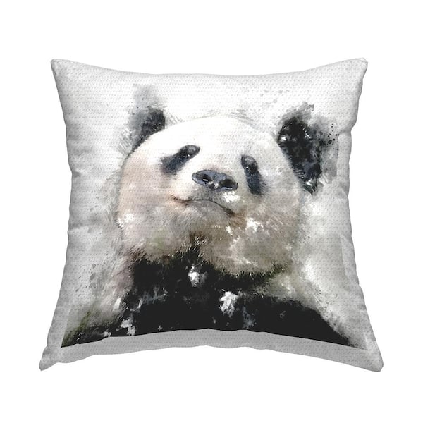 Stupell Industries Happy Panda Abstract Animal Black Square Outdoor Throw Pillow