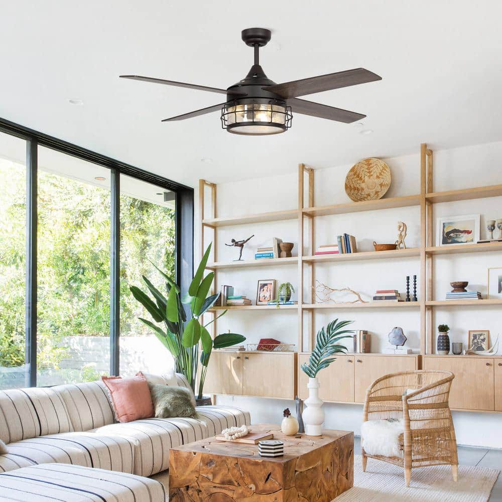 52-Inch Oil-Rubbed Bronze Industrial Ceiling Fan with Light and Remote