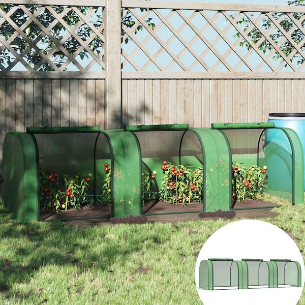 ToolCat 10 ft. x 3 ft. Mini Greenhouse, Portable Tunnel with Roll-Up Zippered Doors, UV Waterproof Cover, Steel Frame, Green