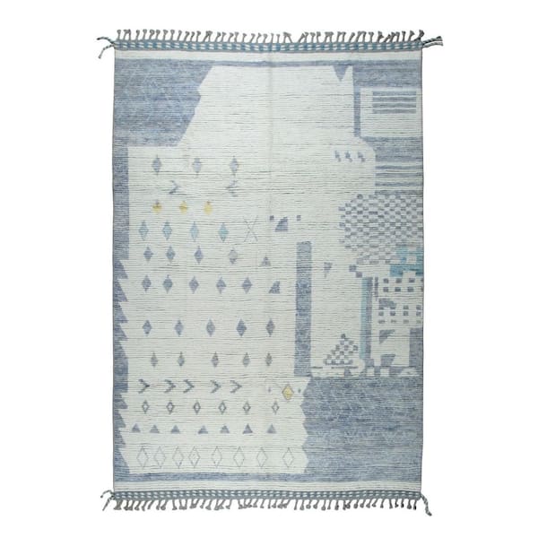 Ivory Hand-Knotted Wool Contemporary Marrakech Handspun, Timeless Elegance for Living Room, 6 ft. x 9 ft. Area Rug