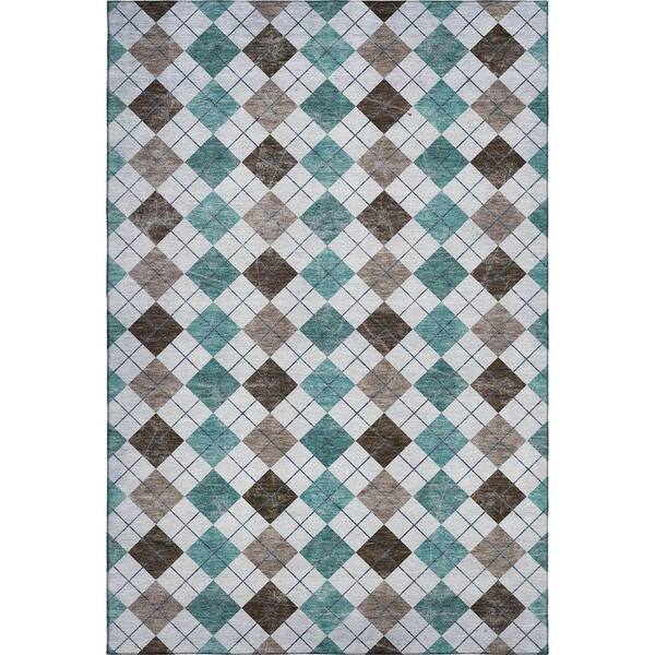 Mayfield Premium Machine Washable Abstract AMF2237 Teal 10 ft. x 14 ft. Area Rug