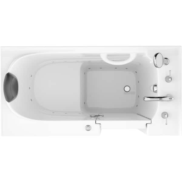Safe Premier Series 26 in. L x 53 in. W Right Side Drain Air Jetted Bathtub in White with Fast Filling Faucet Set