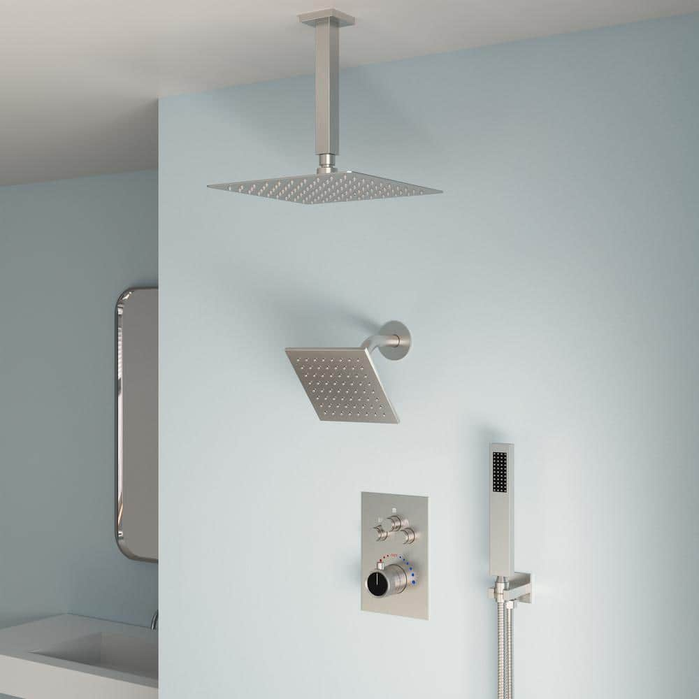 EVERSTEIN 7-Spray Patterns Thermostatic 12 in., 6 in. Ceiling Mount ...