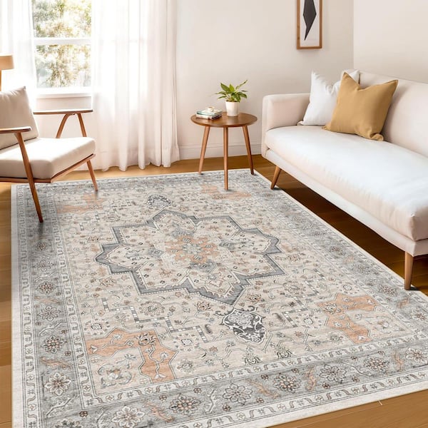 9 ft. x 12 ft. Indoor Machine Washable Rug Soft Gray