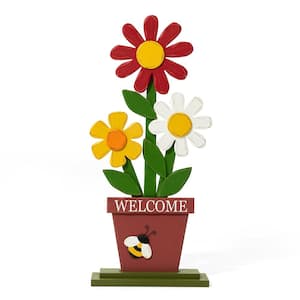 30 in. H Wooden Trio Flowers Welcome Porch Decor (KD)