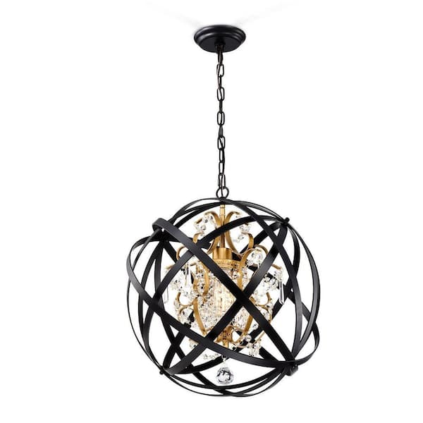 Warehouse of Tiffany Kassdin 19 in. 1-Light Indoor Black and Gold Chandelier with Light Kit