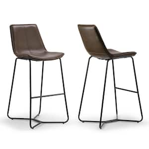 Amery 30 in. Brown Iron Frame Vintage Faux Leather Bar Stool (Set of 2)
