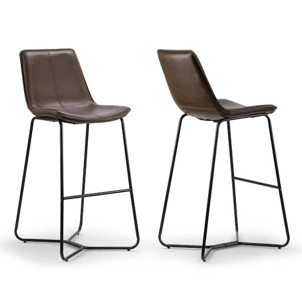 Glamour Home Amery 30 in. Brown Iron Frame Vintage Faux Leather Bar Stool (Set of 2)