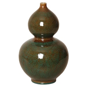 14 in. Double Gourd Amazon Green Porcelain Vase