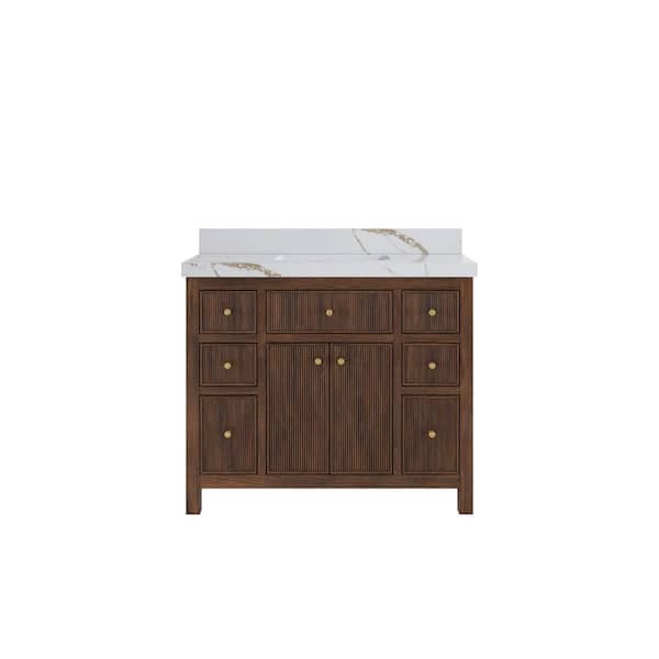 Willow Collections Sonoma Teak 42 in. Single Sink Freestanding Dark Walnut Bath Vanity with Calcutta Gold Quartz Top Unassembled