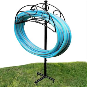 Garden Water Hose Holder Detachable Metal Hose Rack Stand Heavy-Duty Hose Storage Hanger Organizer for Outside, Black