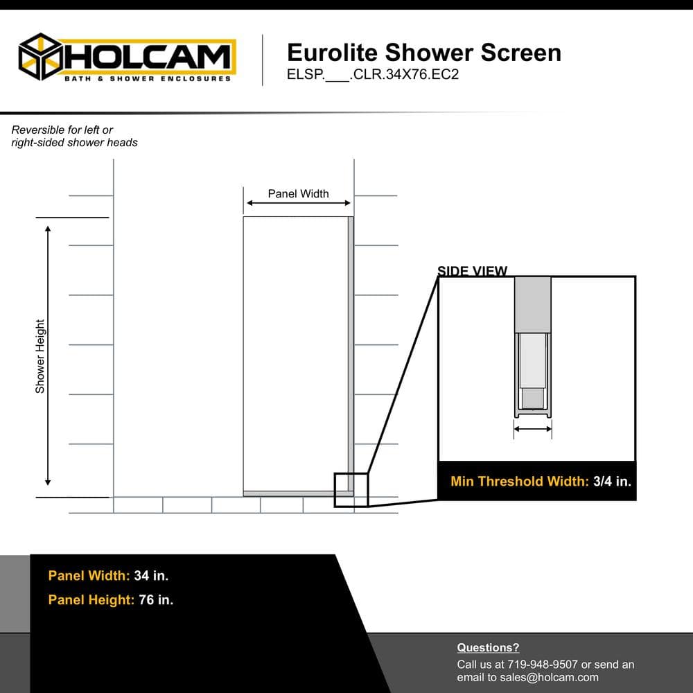 Eurolite 34" x 76" Brushed Gold Semi Frameless Shower Door