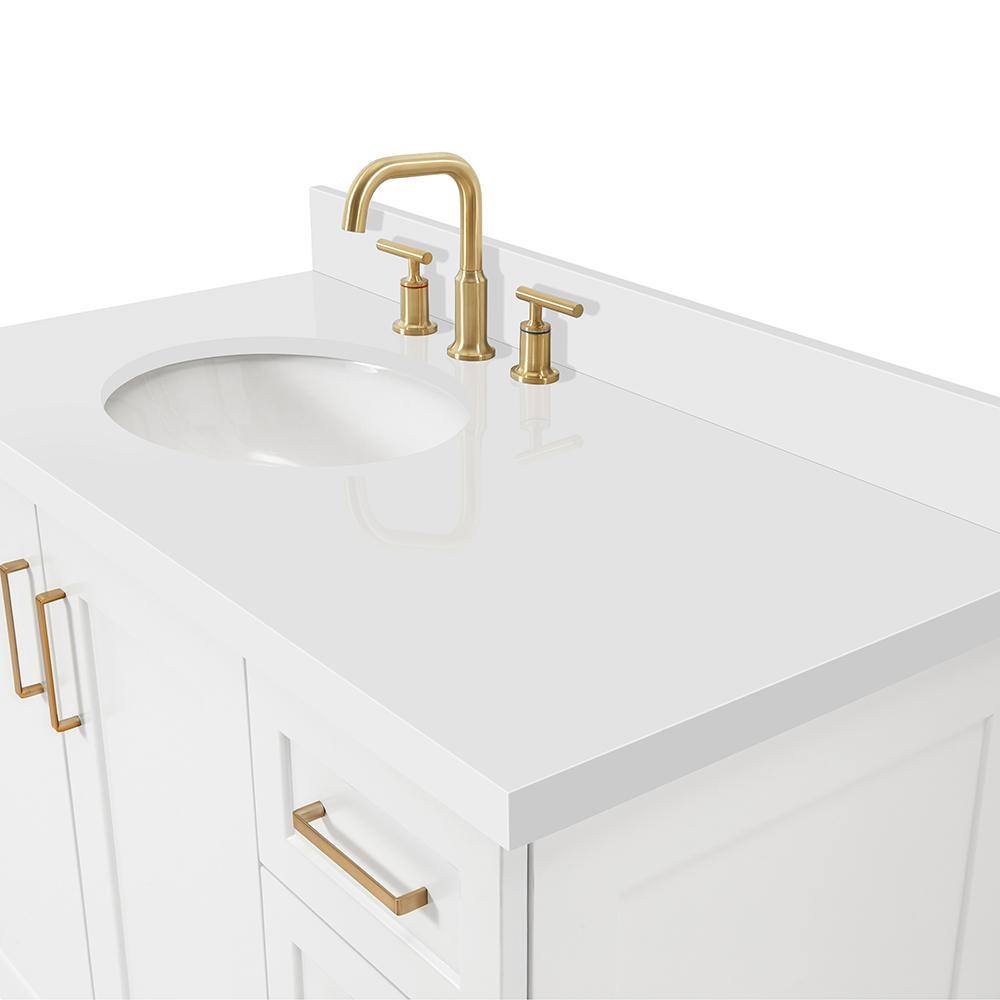 White Wood Freestanding Single Sink Bathroom Vanity with Quartz Top