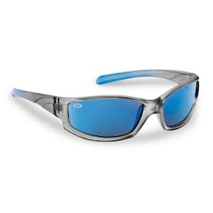 Buoy Jr Angler Polarized Sunglasses Gray Blue Frame with Smoke Blue Mirror Lens