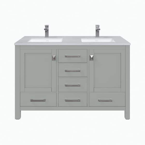 Eviva London 54-in Gray Undermount Single Sink Bathroom Vanity with White Quartz Top