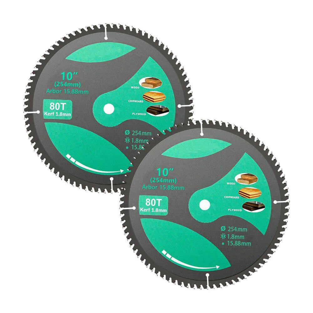 10 in. 80-Tooth Wood Plastic Composite Cutting TCT Saw Blade Power Tool Accessory 2-Pack price history on PriceWatchPro