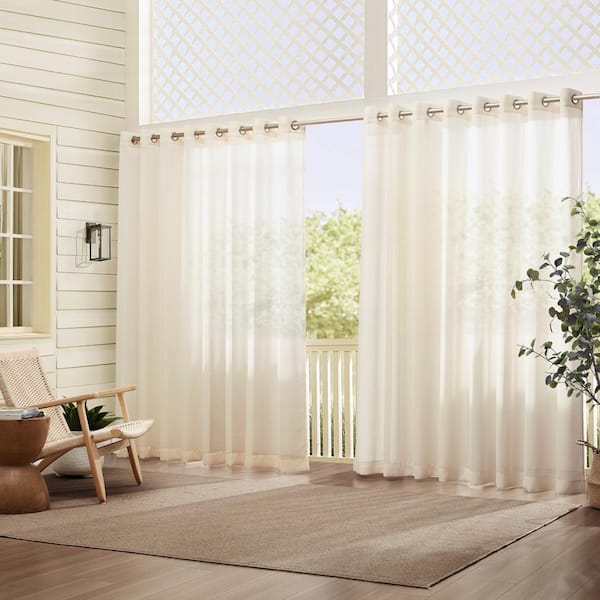 Carmen Sheer Extra Wide Indoor/Outdoor Sheer Window Curtain, Ivory - 114"W x 84"L