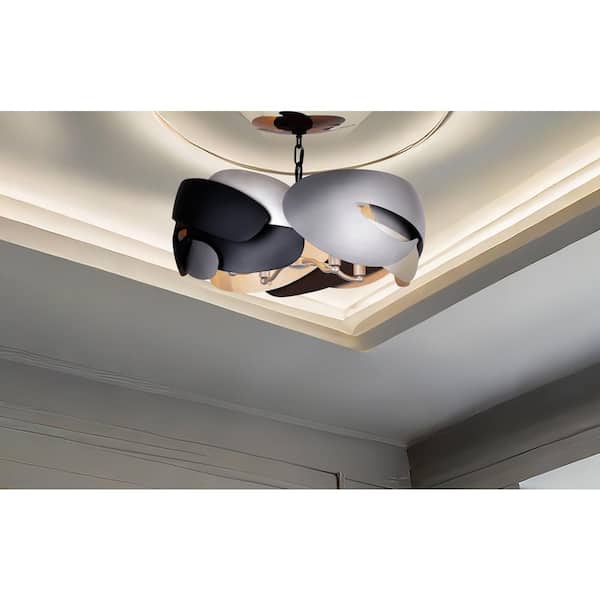 Metalo Misto 20 in. 4-Light Black with Atlas and Midnight Silver Semi Flush Mount with Metal Shade and No Bulbs Included