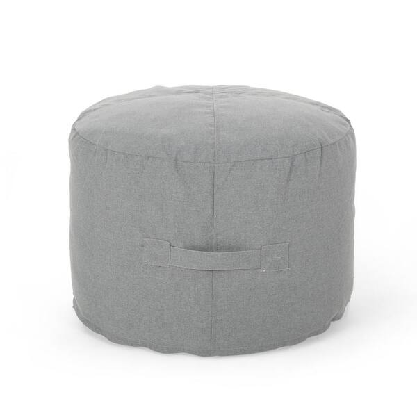 Noble House Simpao Light Grey Round Ottoman Pouf 67308_2 - The Home Depot