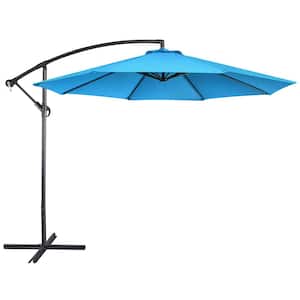 10 ft. Patio Offset Umbrella Cantilever Umbrella with Crank and Cross Base Sky Blue