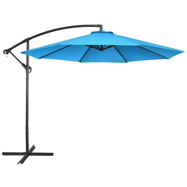 Yaheetech 10 ft. Patio Offset Umbrella Cantilever Umbrella with Crank and Cross Base Sky Blue
