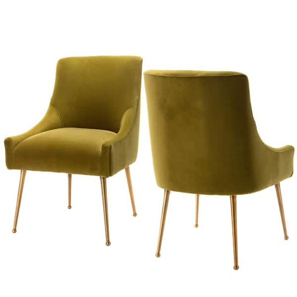 sumyeg Green Velvet Accent Arm Chair Side Chair Dining Chair with Gold Legs (Set of 2)