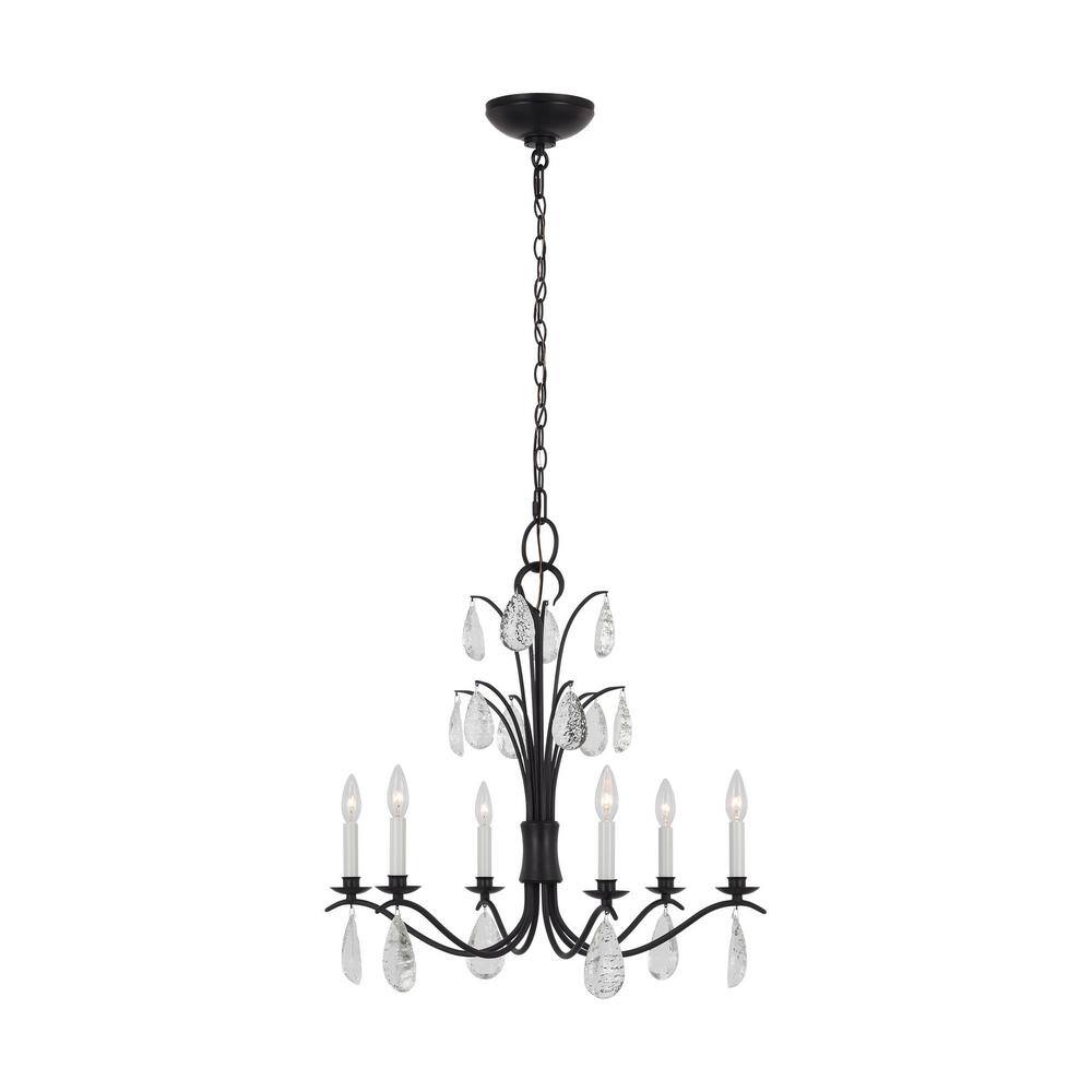 Shannon 26" Aged Iron 6-Light Chandelier with Glass Drops