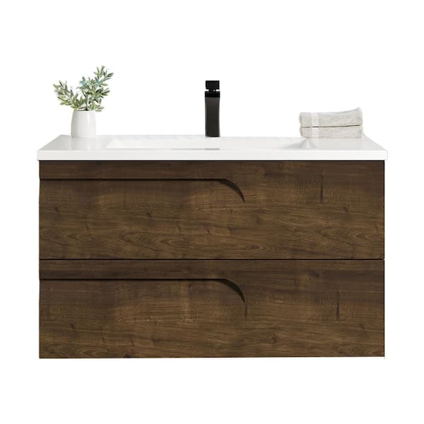 Eviva Joy 36 in. Single Sink Rosewood Floating Bath Vanity with White Porcelain Top (Assembled)
