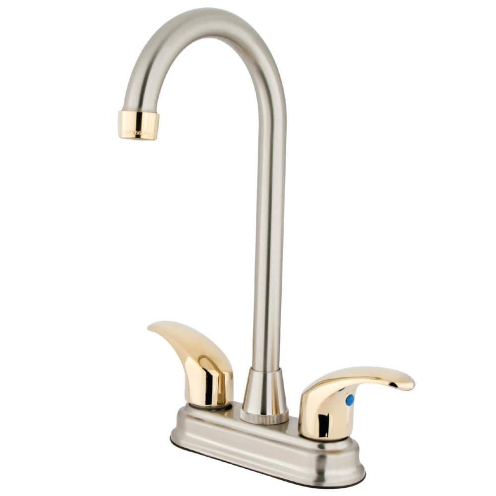 Kingston Brass Legacy 2Handle Deck Mount Gooseneck Bar Prep Faucets in Brushed Nickel/Polished