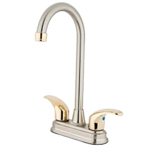 Legacy 2-Handle Deck Mount Gooseneck Bar Prep Faucets in Brushed Nickel/Polished Brass