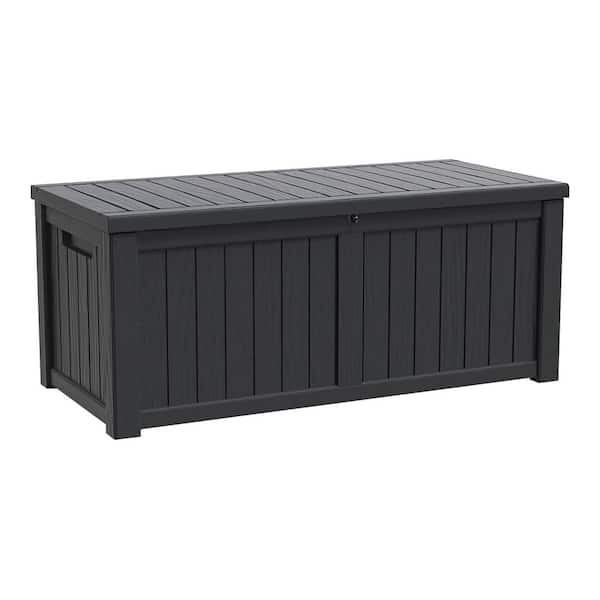 120 Gal. Polypropylene Deck Box with Lockable Lid, Durable Outdoor Storage For Patio Lawn and Garden, Black