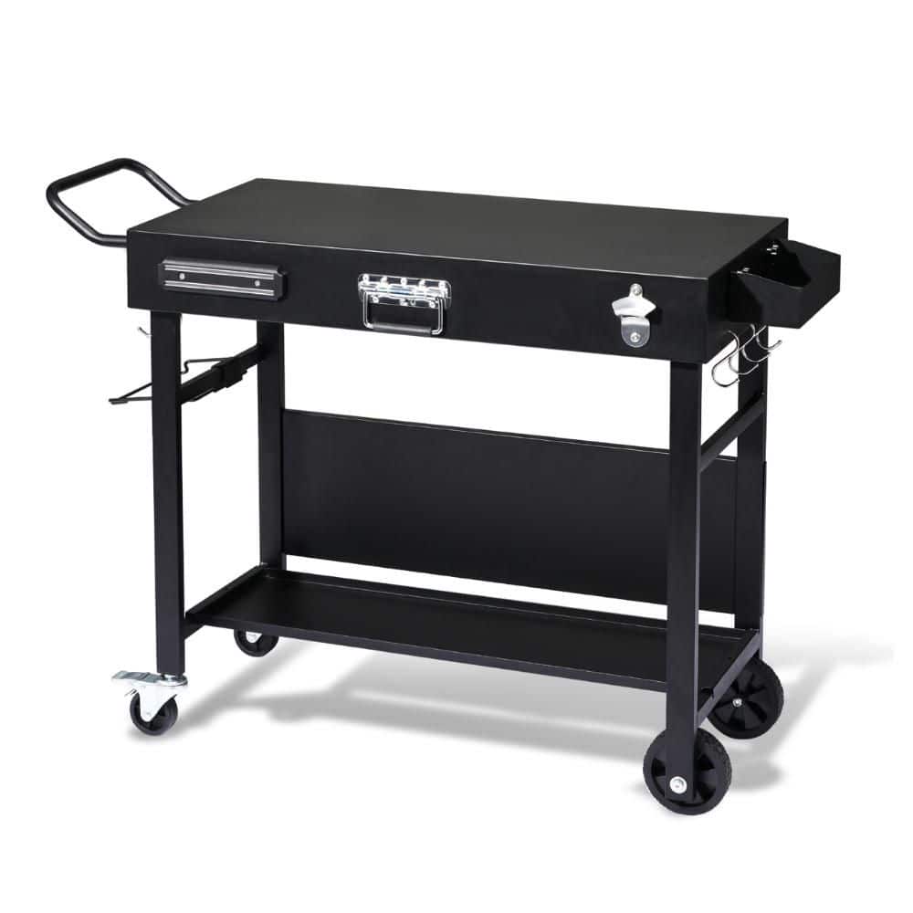 Karl home Portable 4-Wheel Collapsible BBQ Prep Table Black