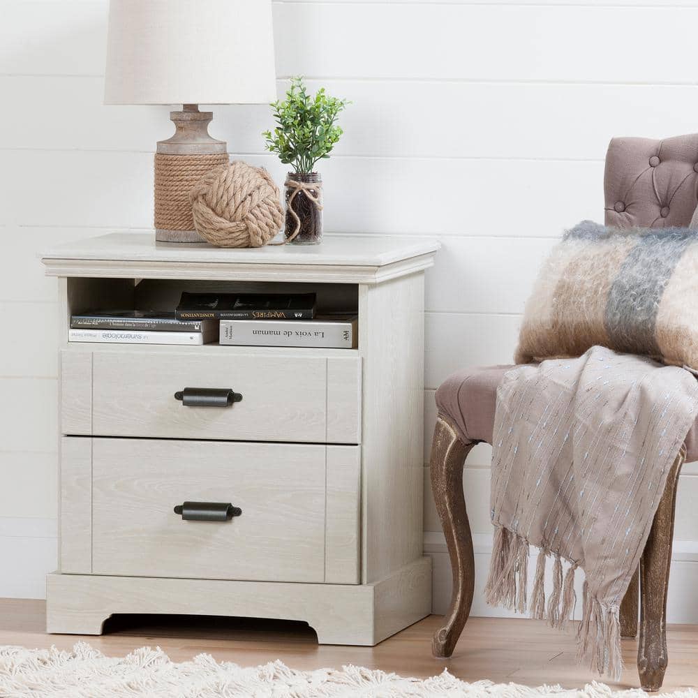 Lilak 2 -Drawer Winter Oak Nightstand 25 in. H x 24.5 in. W x 17.5 in. D