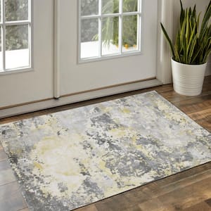 Caryll Bea Gray/Yellow 2 ft. x 3 ft. Hand-Woven Abstract Wool-Blend Area Rug
