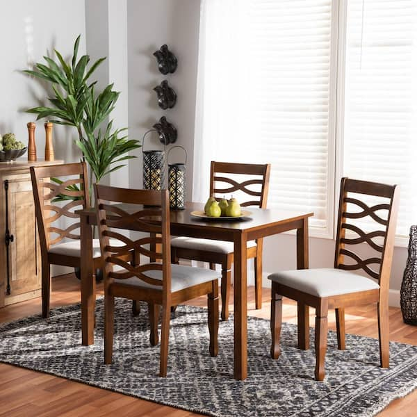 Baxton Studio Mirna 5 Piece Grey and Walnut Brown Dining Set 174