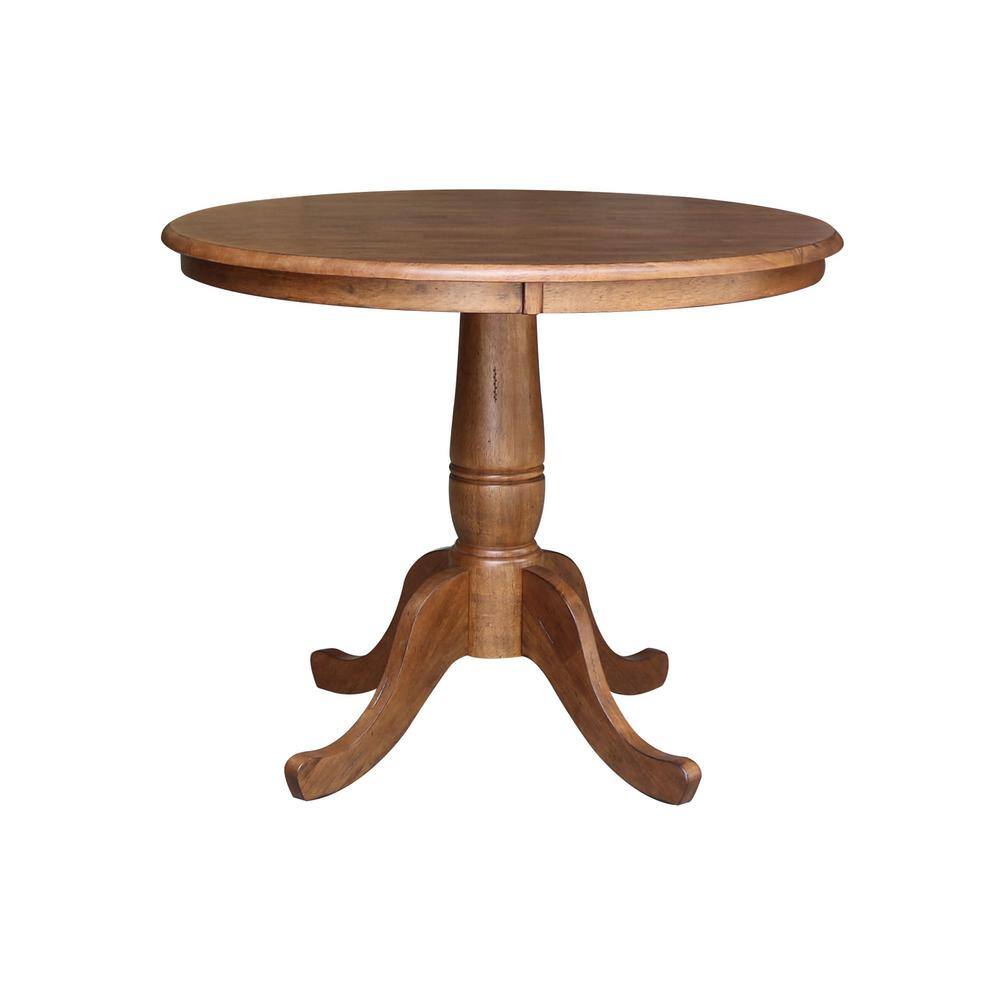 36" Distressed Oak Solid Wood Round Pedestal Table with 2 X-Back Chairs