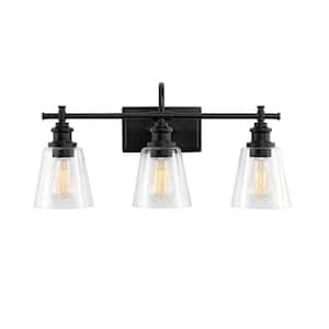 24 in. 3-Light Matte Black Vanity Light with Clear Glass Shade