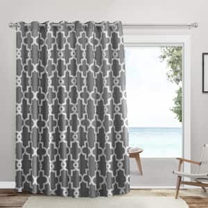 Ironwork Patio Black Pearl Ogee Woven Room Darkening Grommet Top Curtain, 108 in. W x 84 in. L