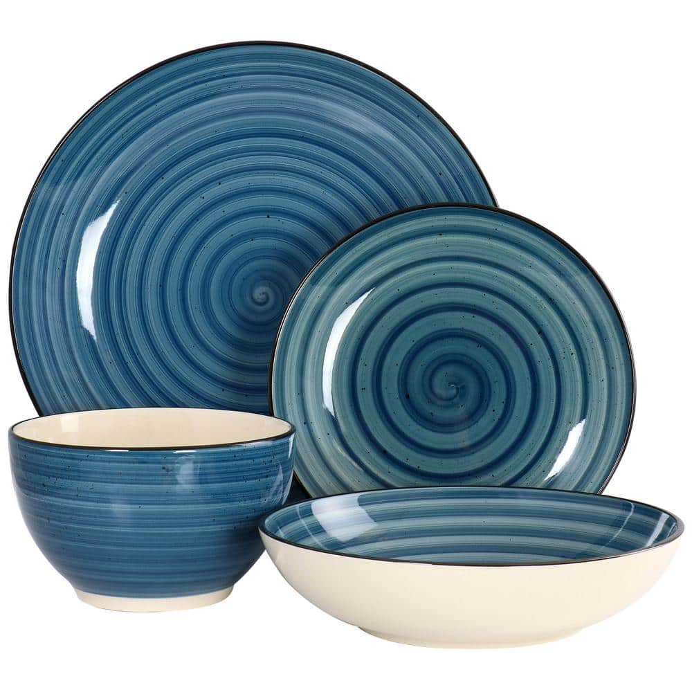 Dark Blue Ceramic Swirl 24-Piece Dinnerware Set