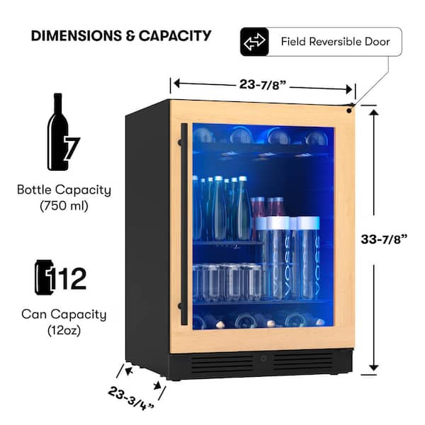 Presrv 24 in. 7-Bottle and 108-Can Single Zone Beverage & Wine Cooler in Panel-Ready