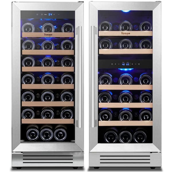 30 in. Triple Zone 61-Bottles Wine Cooler Side-by-Side Refrigerators in Stainless Steel Built-In or Freestanding