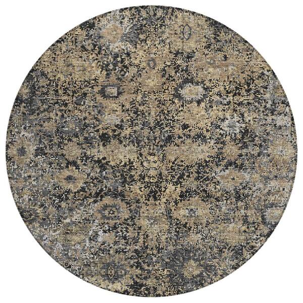 Chantille Machine Washable Indoor/Outdoor Abstract ACN3175 Black 8 ft. x 8 ft. Round Rug