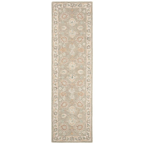 SAFAVIEH Blossom Sage/Ivory 2 ft. x 8 ft. Floral Antique Border Runner Rug